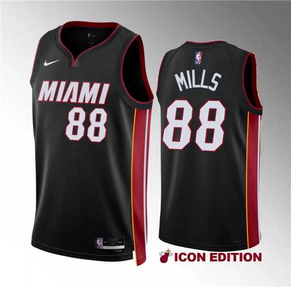 Mens Miami Heat #88 Patrick Mills Black Icon Edition Stitched Basketball Jersey Dzhi->->NBA Jersey